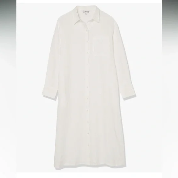 White Button-Up 100% Linen DRESS by The Drop. Size L. Splits. Pockets. New! - Picture 3 of 7